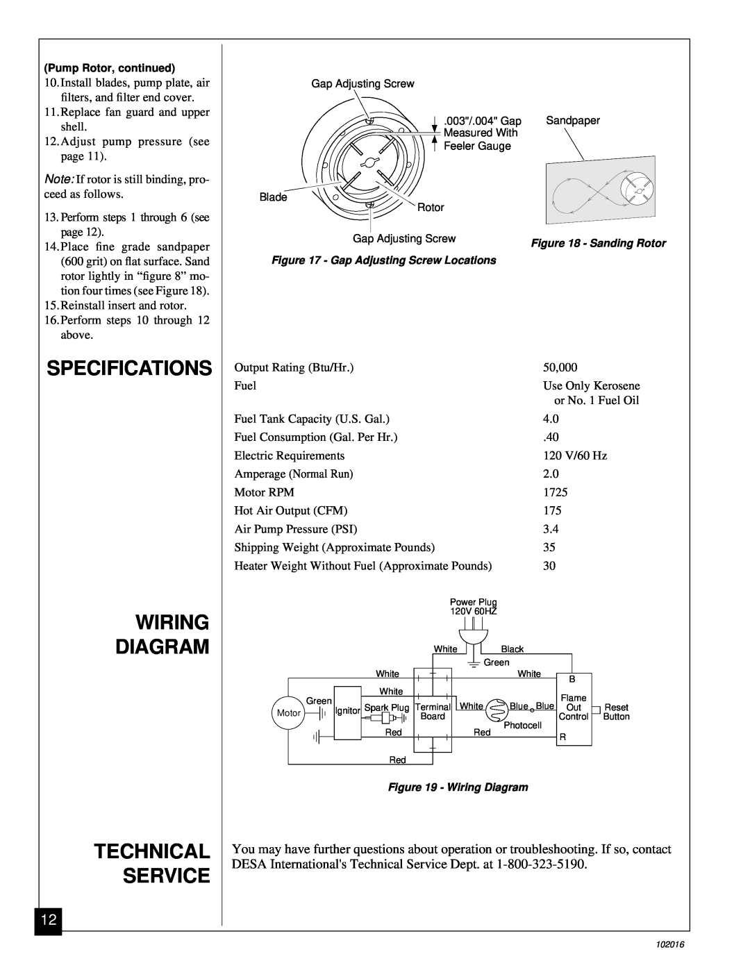Desa REM50B, B50G owner manual Specifications Wiring Diagram Technical Service 