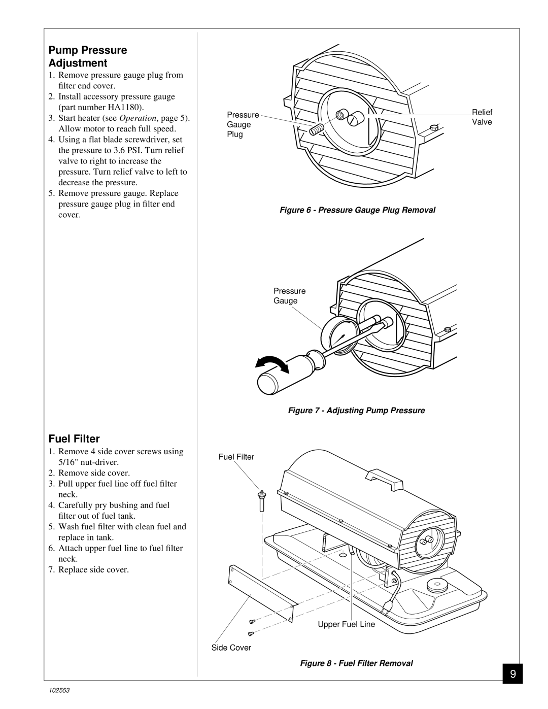 Desa B50H, REM50C owner manual Pump Pressure Adjustment, Fuel Filter 