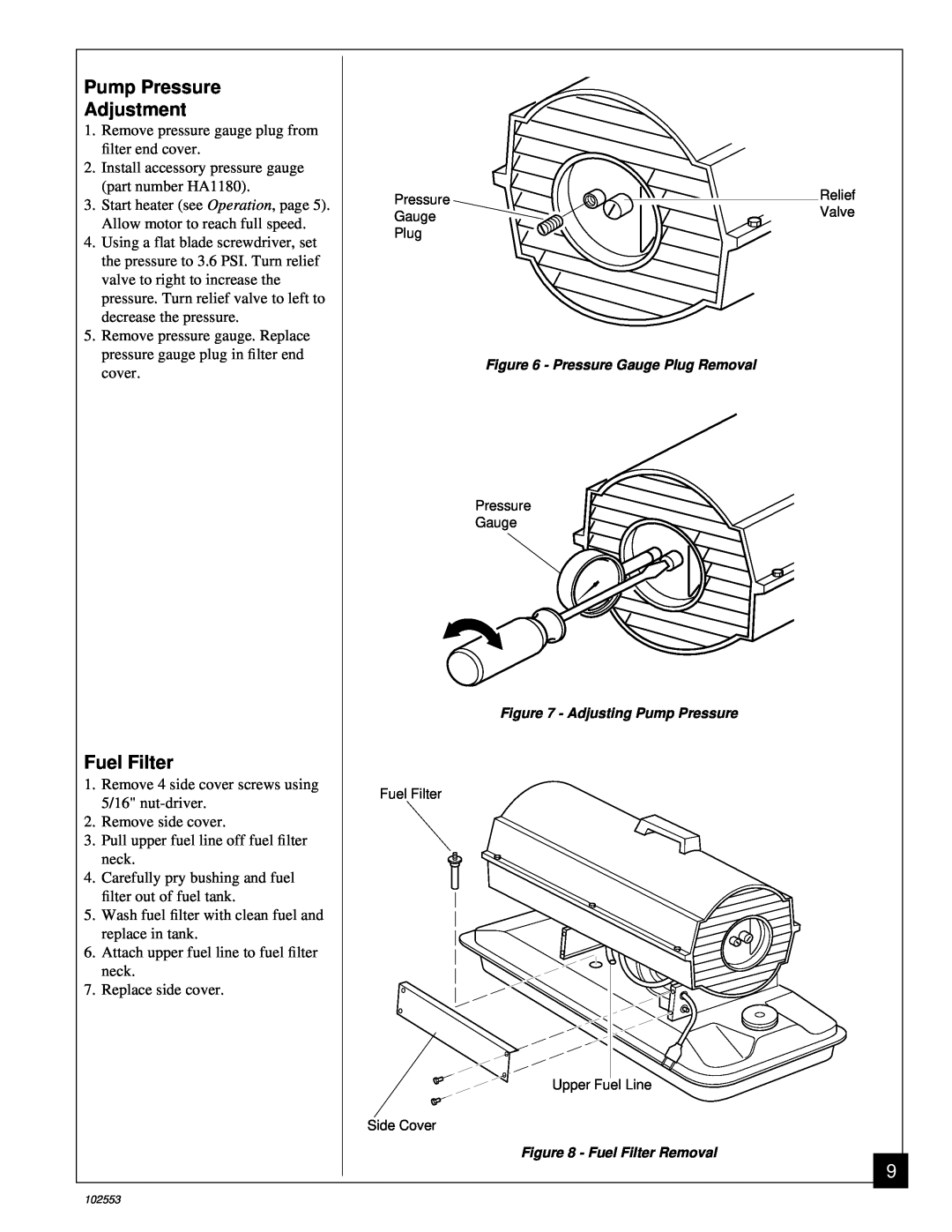Desa B50H, REM50C owner manual Pump Pressure Adjustment, Fuel Filter 