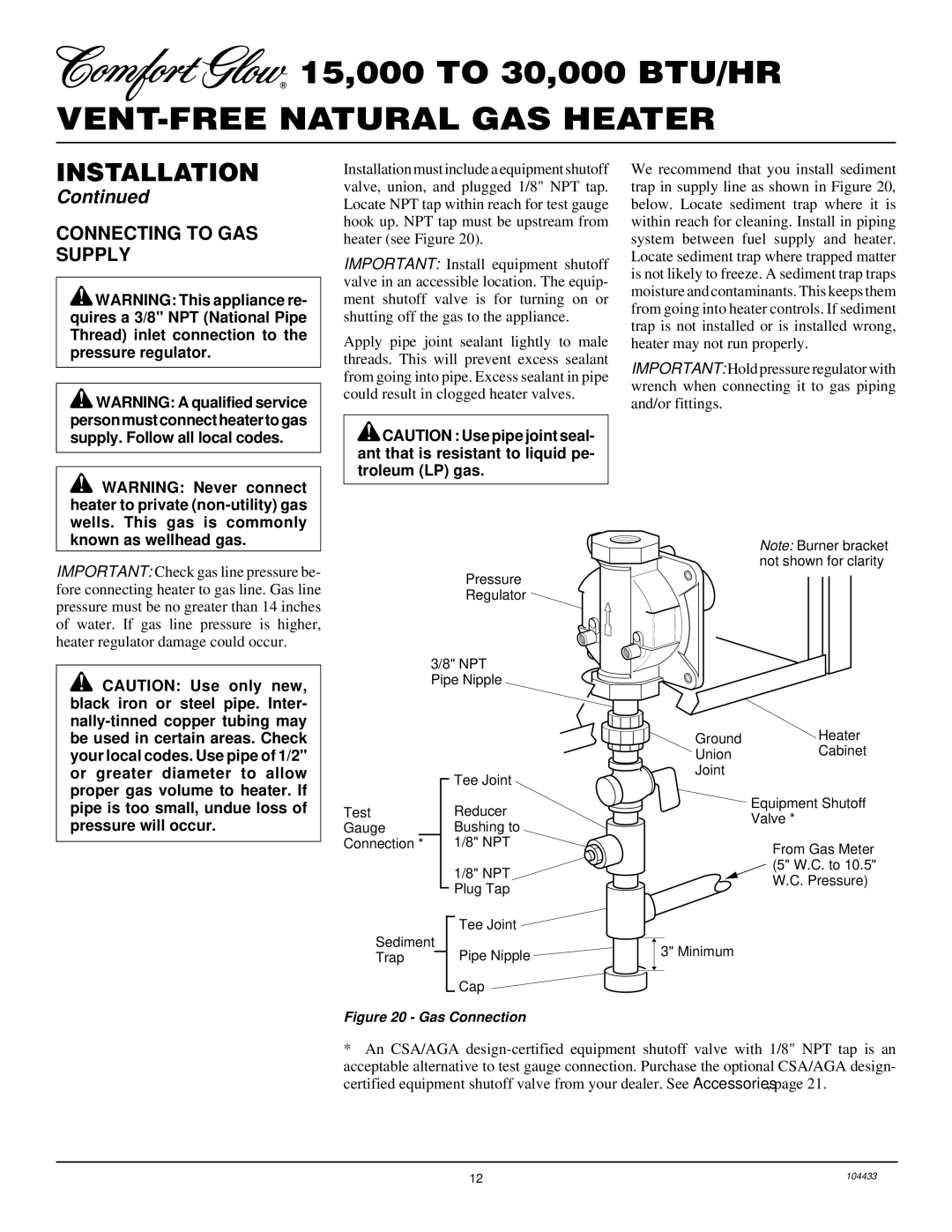 Desa RFN30T installation manual Connecting to GAS Supply, Gas Connection 