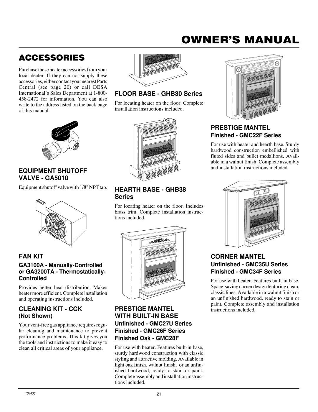 Desa RFN30T installation manual Accessories 