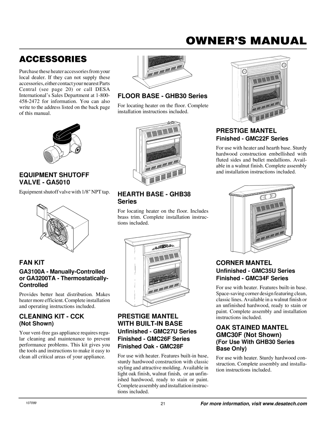 Desa RFN30TA installation manual Accessories 