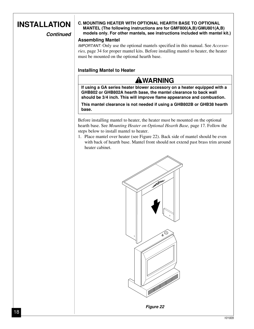 Desa RFP28TB installation manual Assembling Mantel, Installing Mantel to Heater 