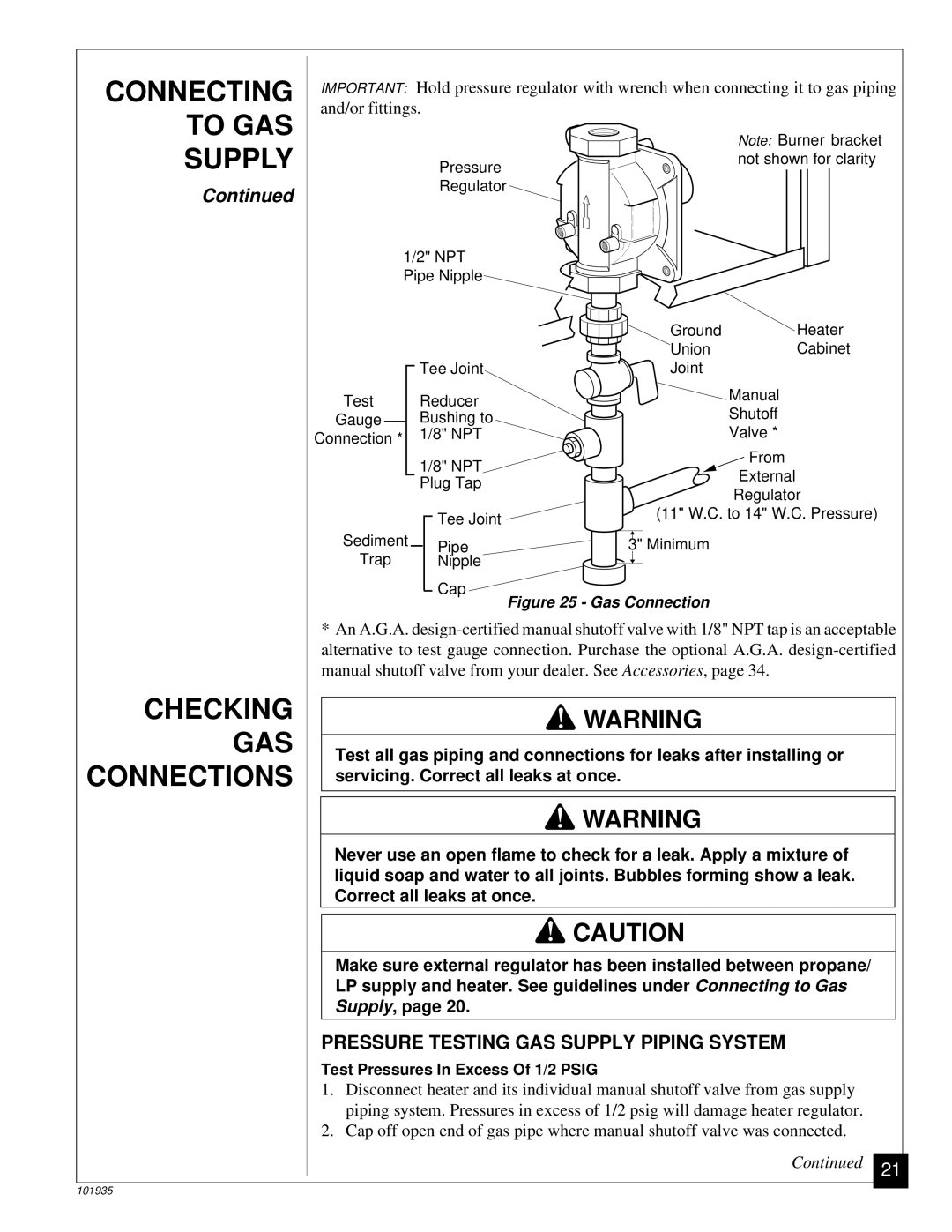 Desa RFP28TB installation manual Connecting, To GAS, Supply, Checking GAS, Connections 