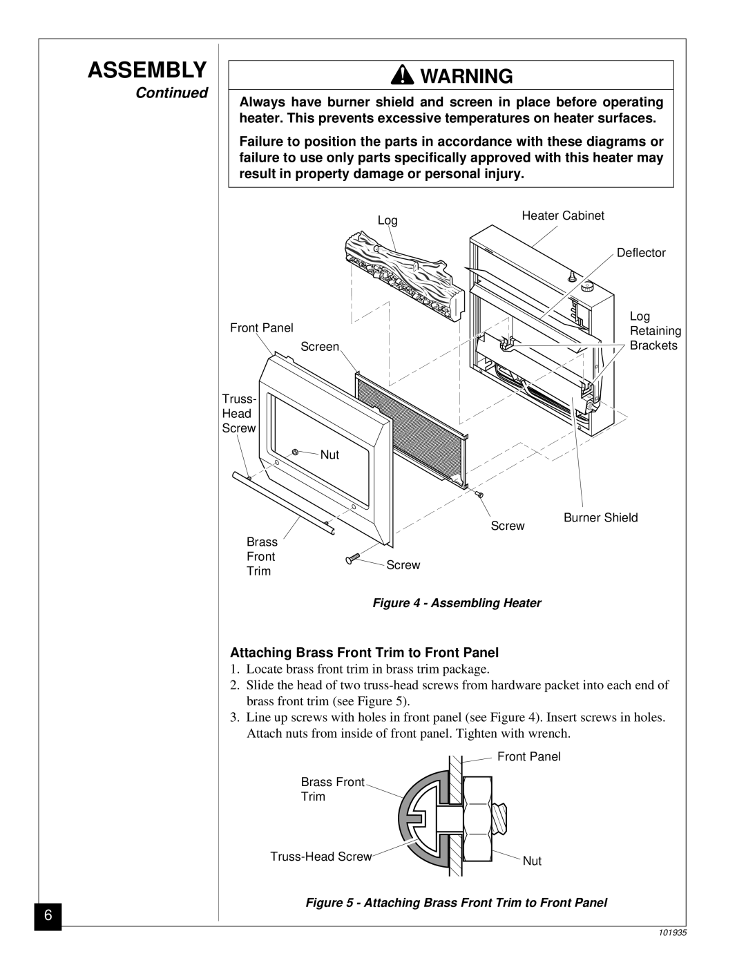 Desa RFP28TB installation manual Attaching Brass Front Trim to Front Panel, Assembling Heater 