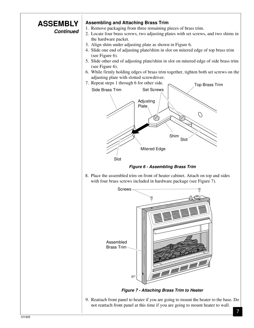 Desa RFP28TB installation manual Assembly, Assembling and Attaching Brass Trim 