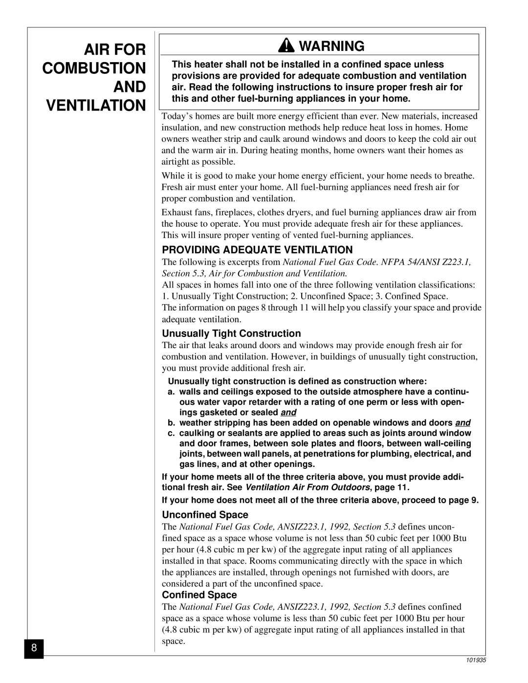 Desa RFP28TB installation manual AIR for, Providing Adequate Ventilation 