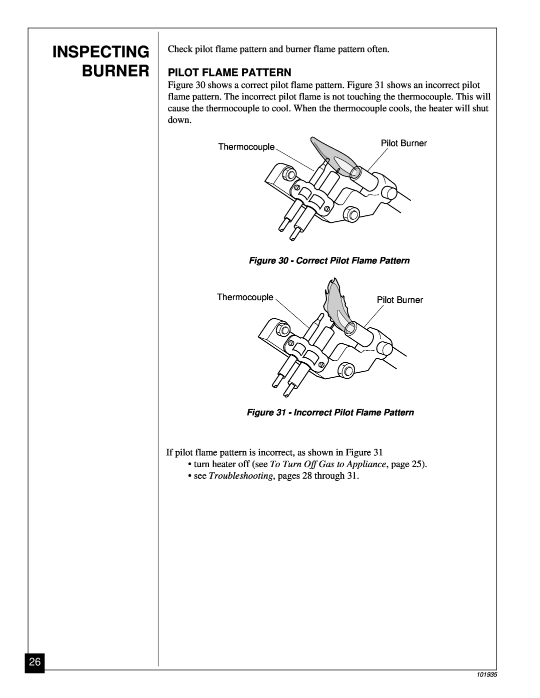 Desa RFP28TB installation manual Inspecting Burner, Pilot Flame Pattern 