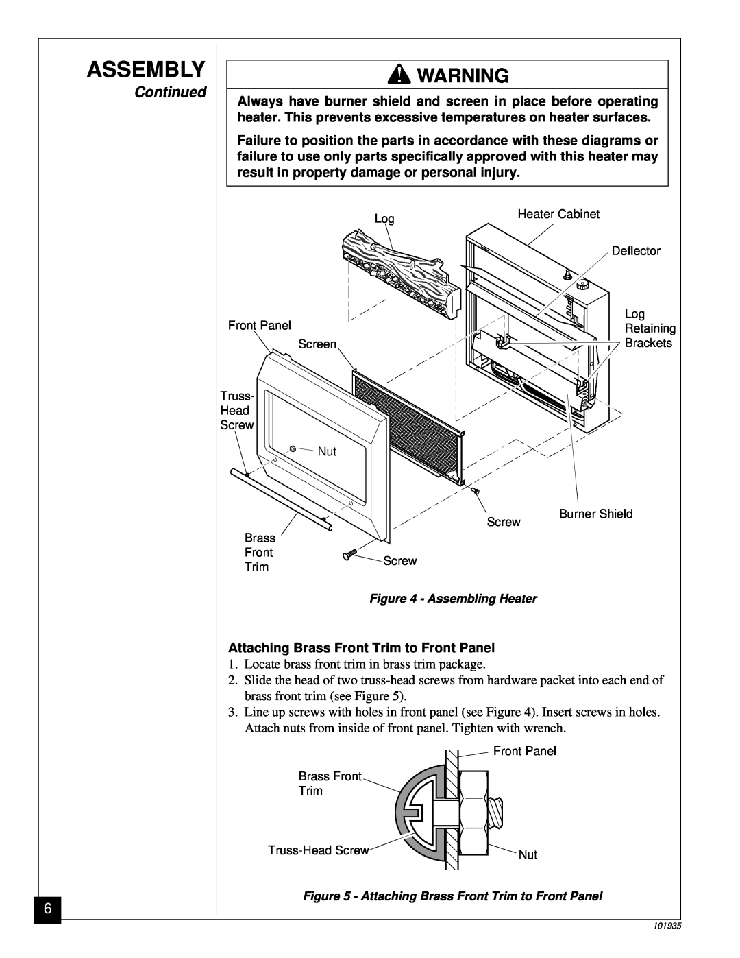 Desa RFP28TB installation manual Attaching Brass Front Trim to Front Panel, Assembly, Continued 