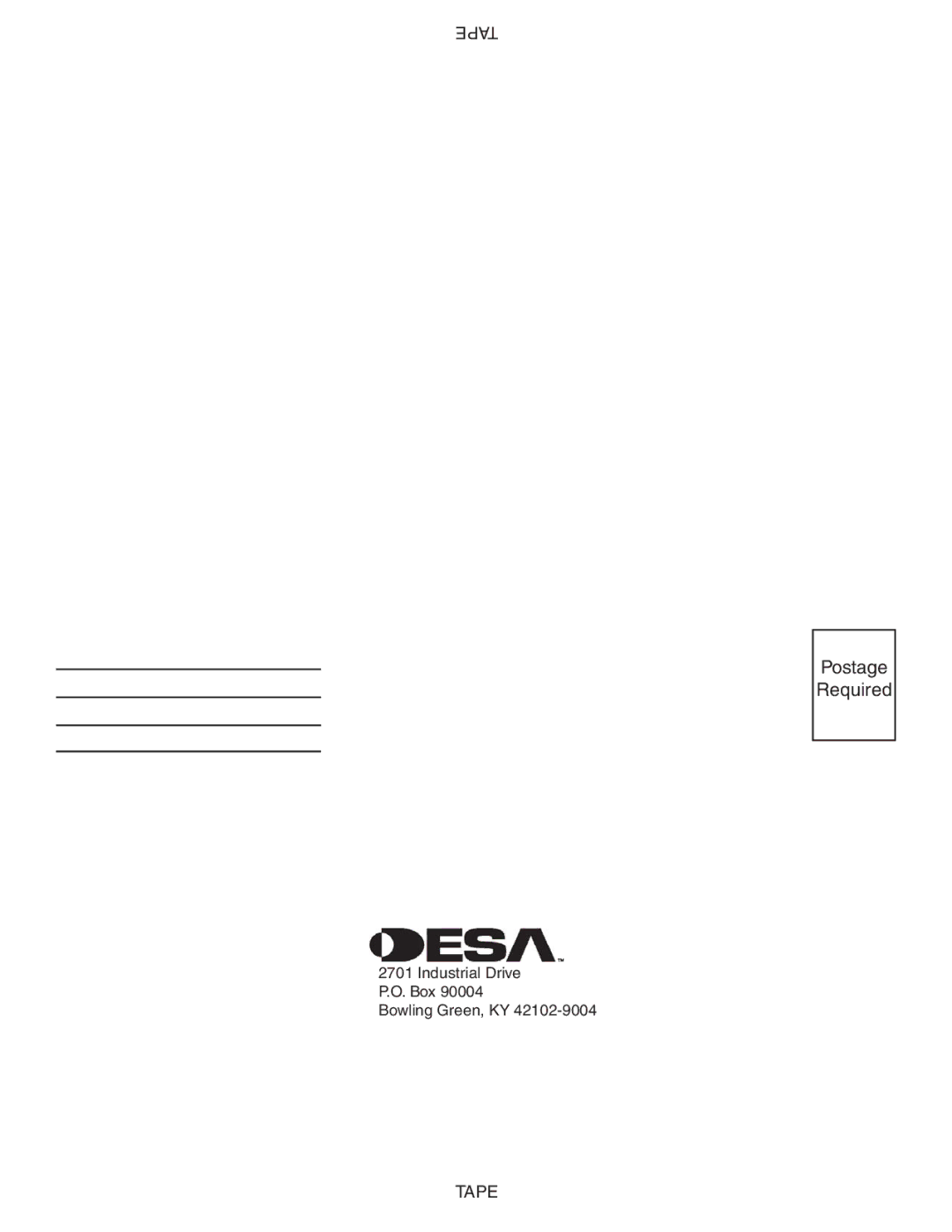 Desa RGA 2-72 installation manual Postage Required 