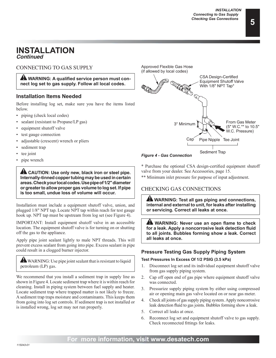 Desa RGA 2-72 installation manual Installation Items Needed 