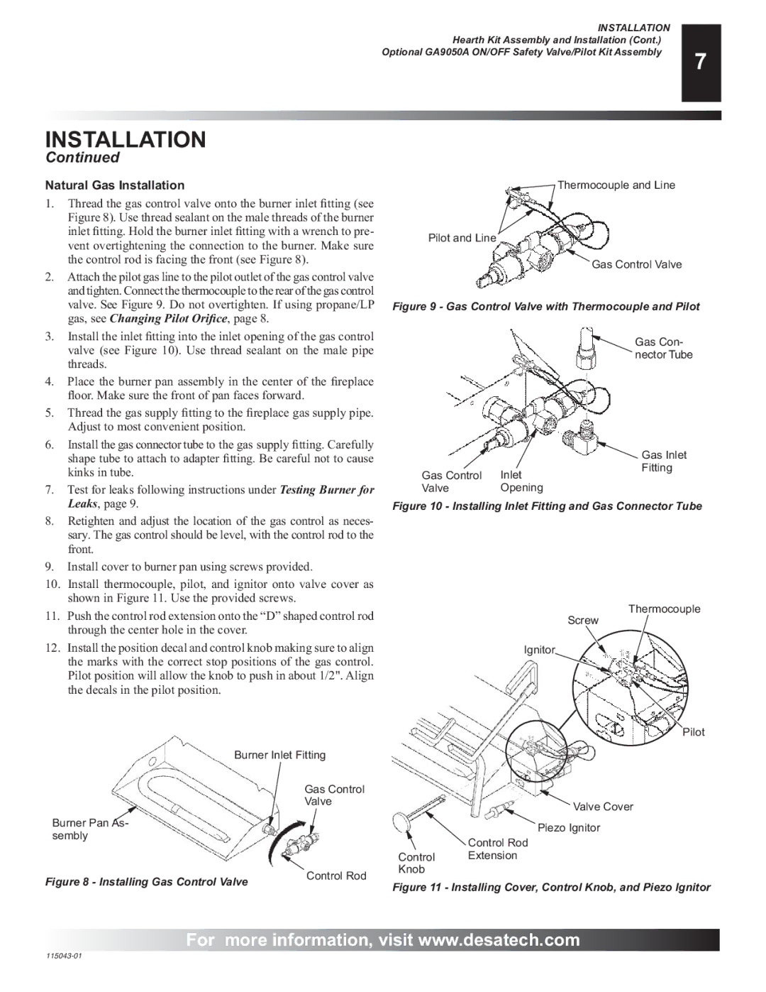 Desa RGA 2-72 installation manual Natural Gas Installation 