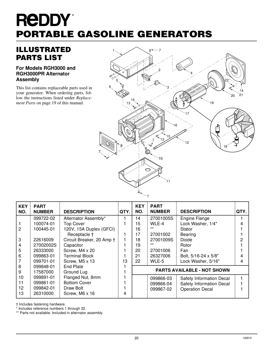 Desa Rgh3000, Rgh3000pr, Rgh5500a, Rgh5500aie, Rgh7500aie, And Rgh11000aie installation manual Illustrated Parts List 