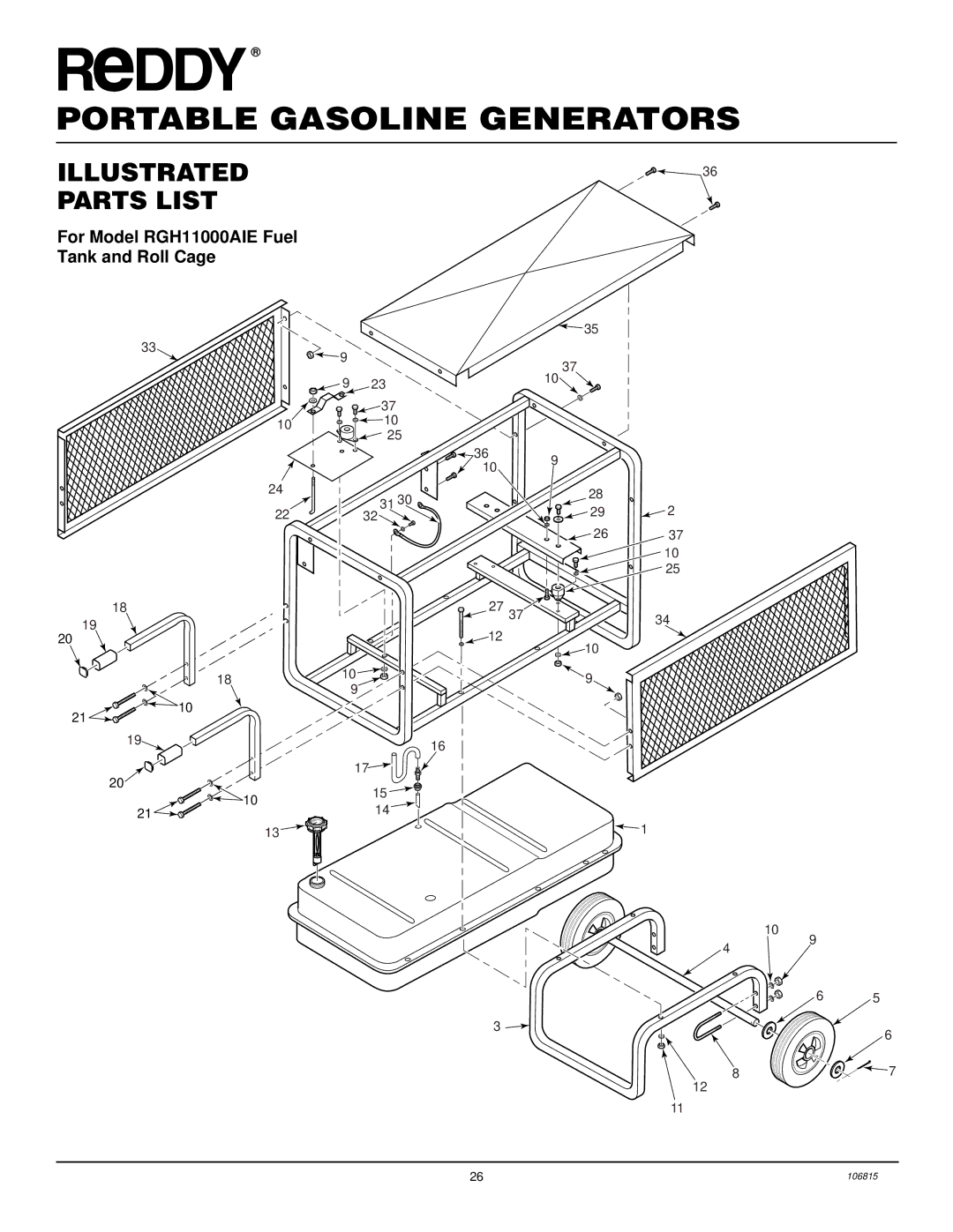 Desa Rgh3000, Rgh3000pr, Rgh5500a, Rgh5500aie, Rgh7500aie, And Rgh11000aie installation manual Tank and Roll Cage 