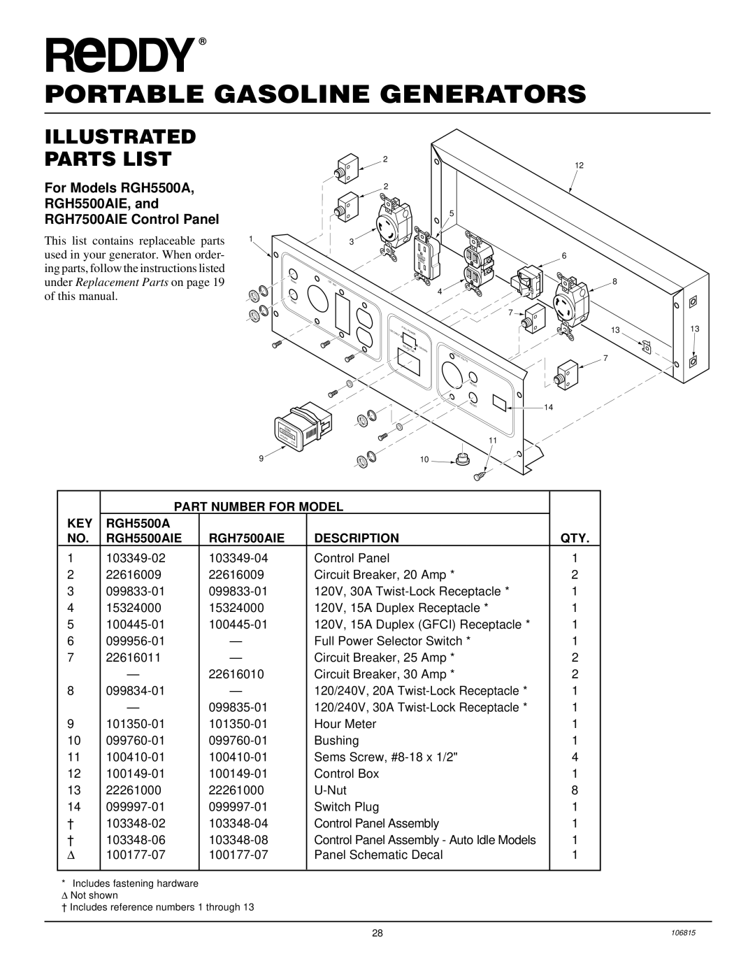 Desa Rgh3000, Rgh3000pr, Rgh5500a, Rgh5500aie, Rgh7500aie, And Rgh11000aie installation manual Under Replacement Parts on 