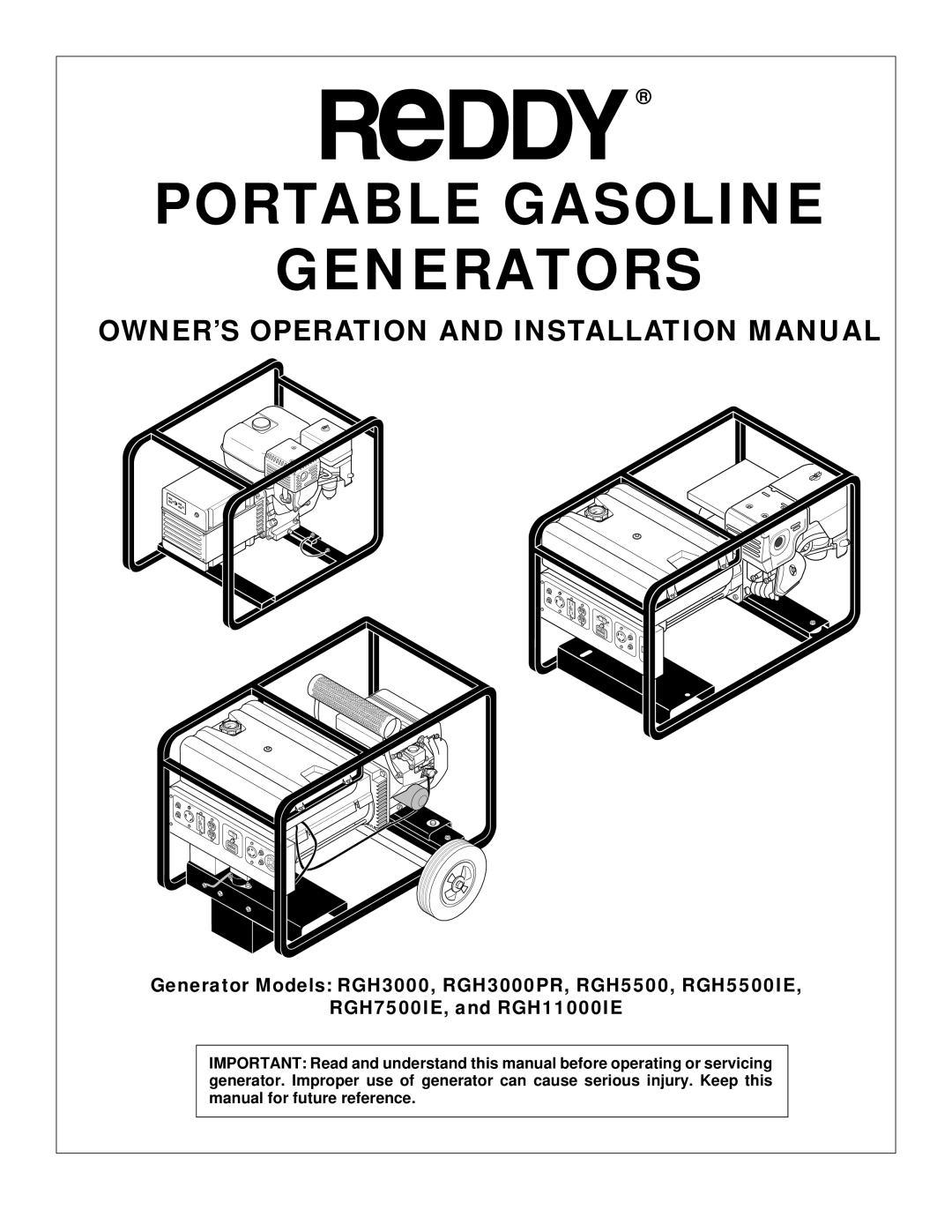 Desa Rgh3000, Rgh3000pr, Rgh5500, Rgh5500ie, Rgh7500ie, Rgh11000ie installation manual Portable Gasoline Generators 