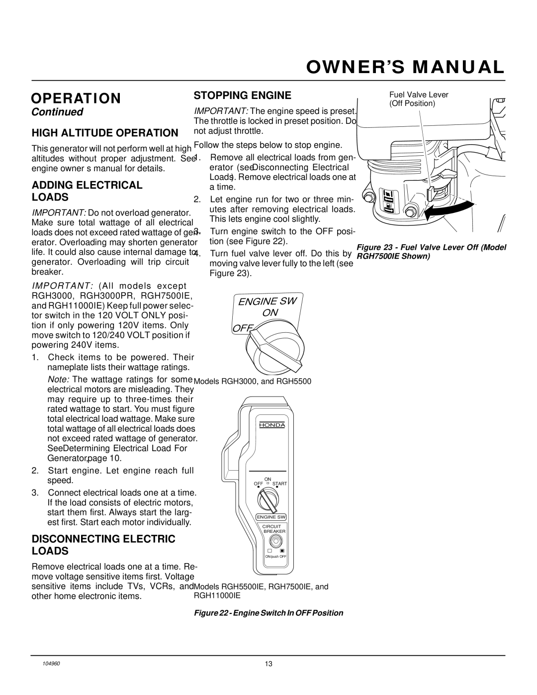 Desa Rgh3000, Rgh3000pr, Rgh5500, Rgh5500ie, Rgh7500ie, Rgh11000ie High Altitude Operation Adding Electrical Loads 