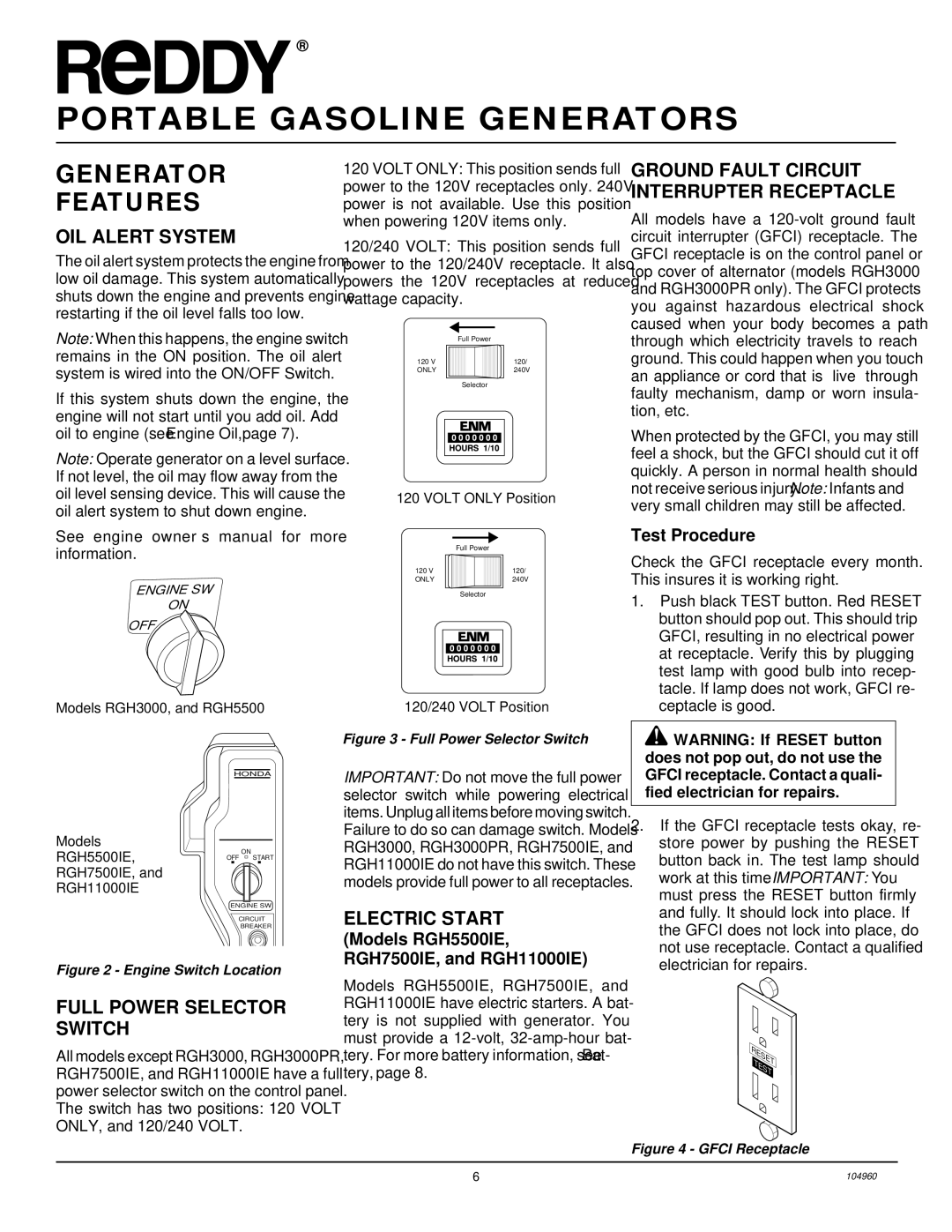 Desa Rgh3000, Rgh3000pr, Rgh5500a, Rgh5500aie, Rgh7500aie, Rgh11000aie Generator Features, OIL Alert System 