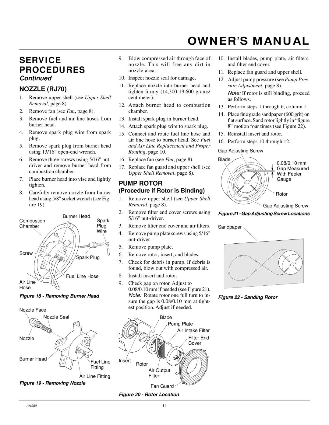 Desa RJ45 owner manual Nozzle RJ70, Pump Rotor 