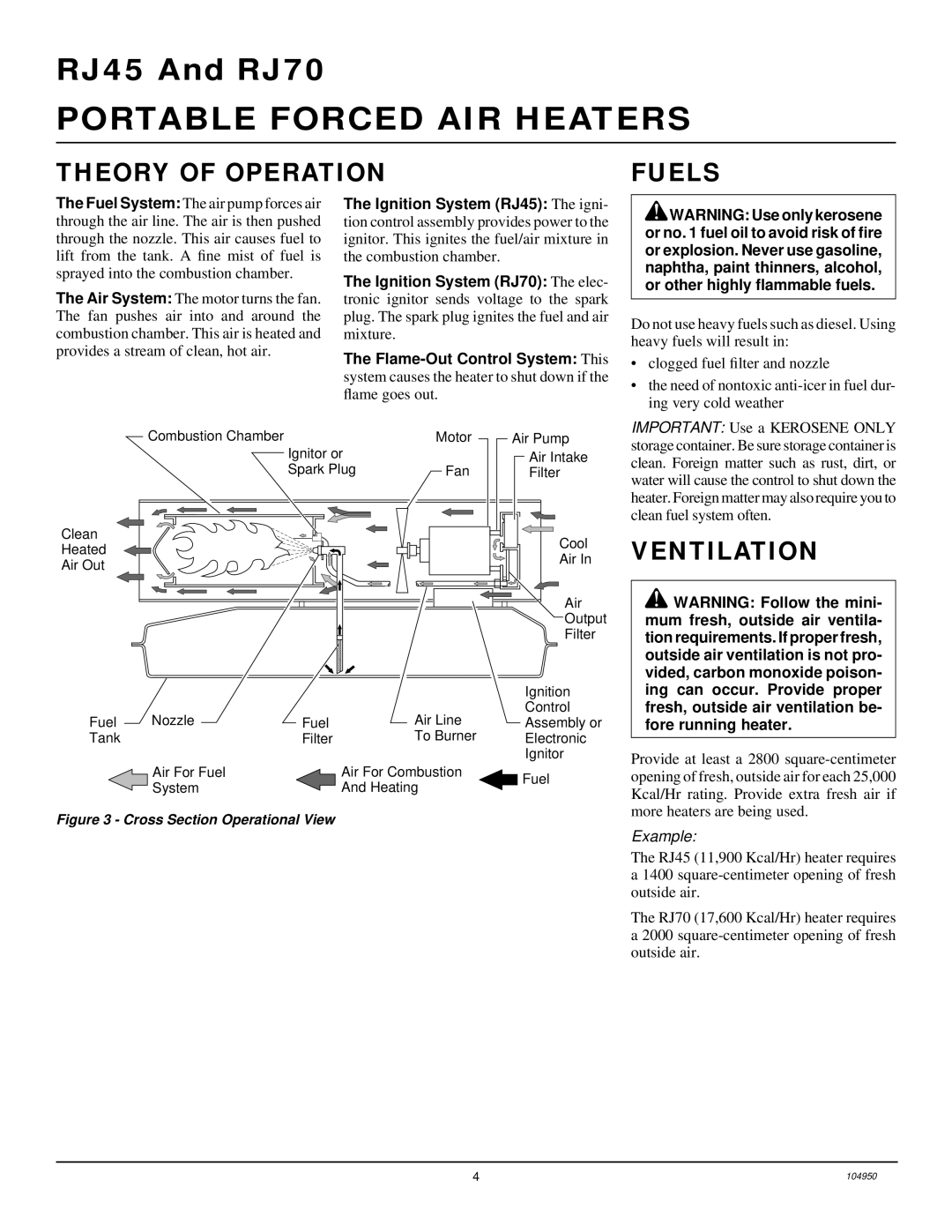 Desa RJ45, RJ70 owner manual Theory of Operation Fuels, Ventilation 