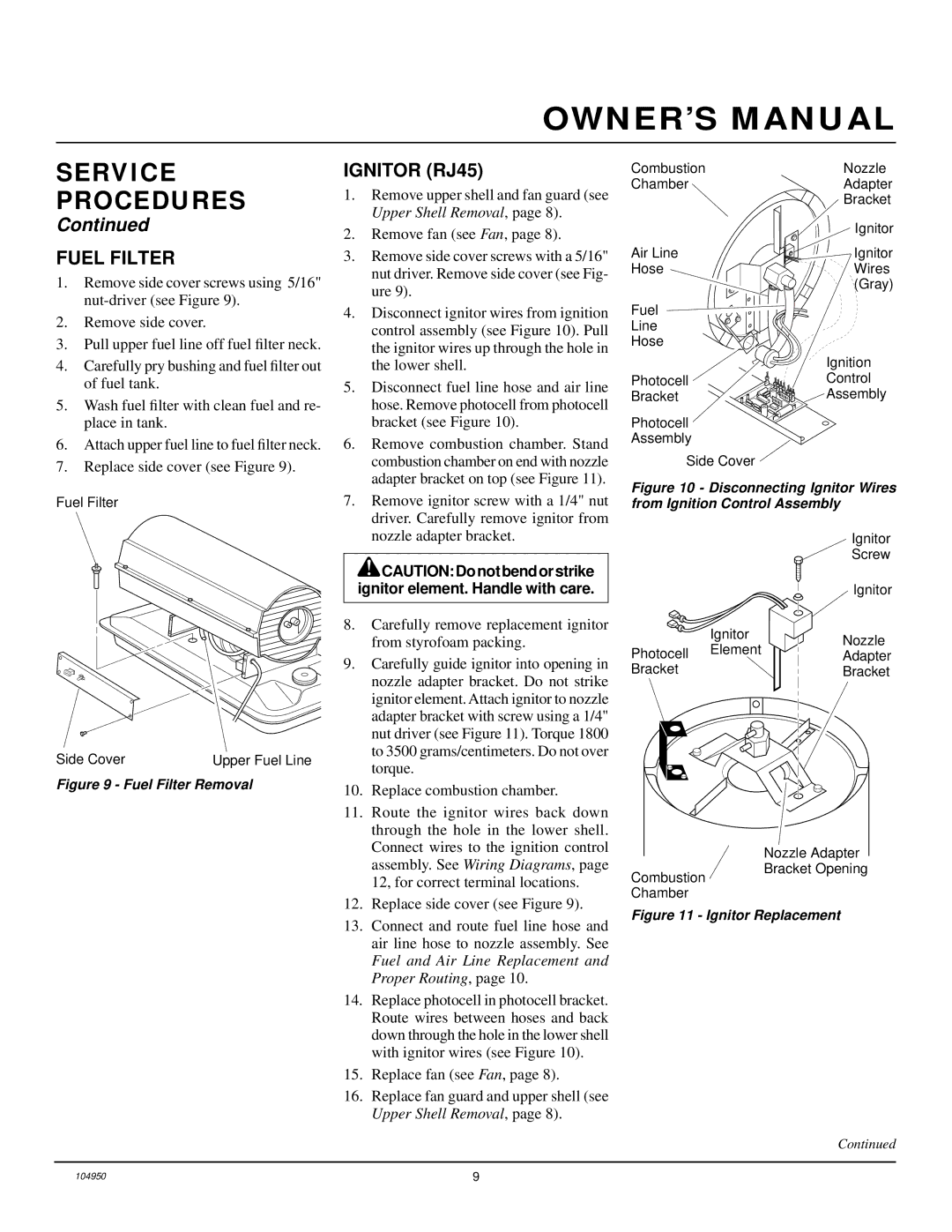 Desa RJ70 owner manual Fuel Filter, Ignitor RJ45 