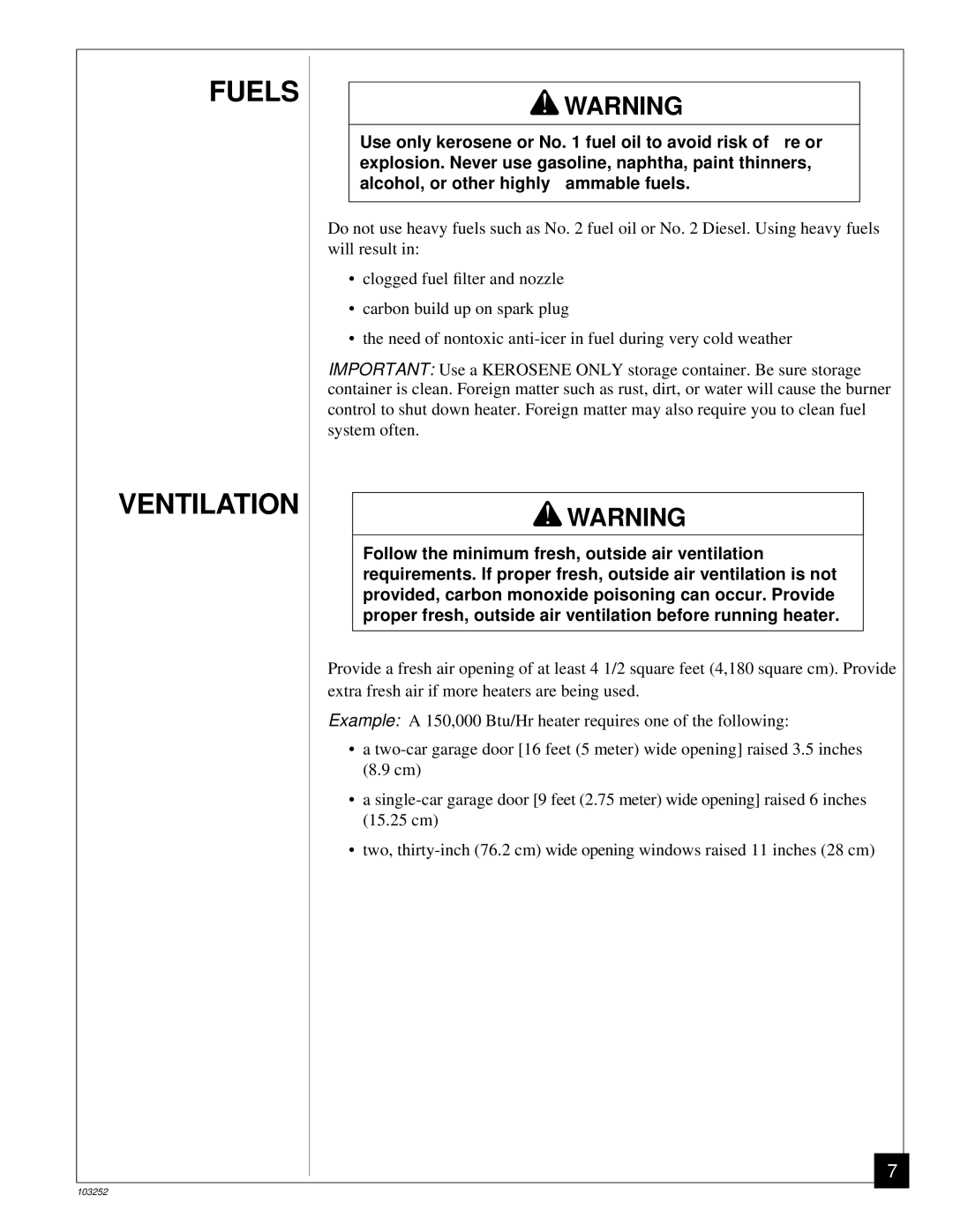 Desa RK150 owner manual Fuels Ventilation 