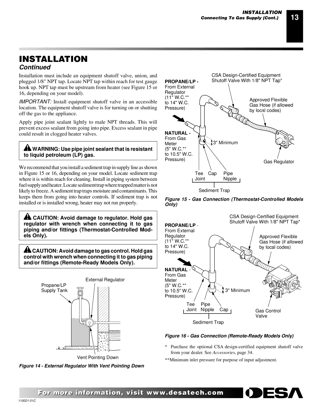 Desa VRL24PR, RL24NR, CTB3924NT, CSG3924NR, CTB3924NR, VRL30PR, CSG3924PT, CSG3924PR External Regulator With Vent Pointing Down 