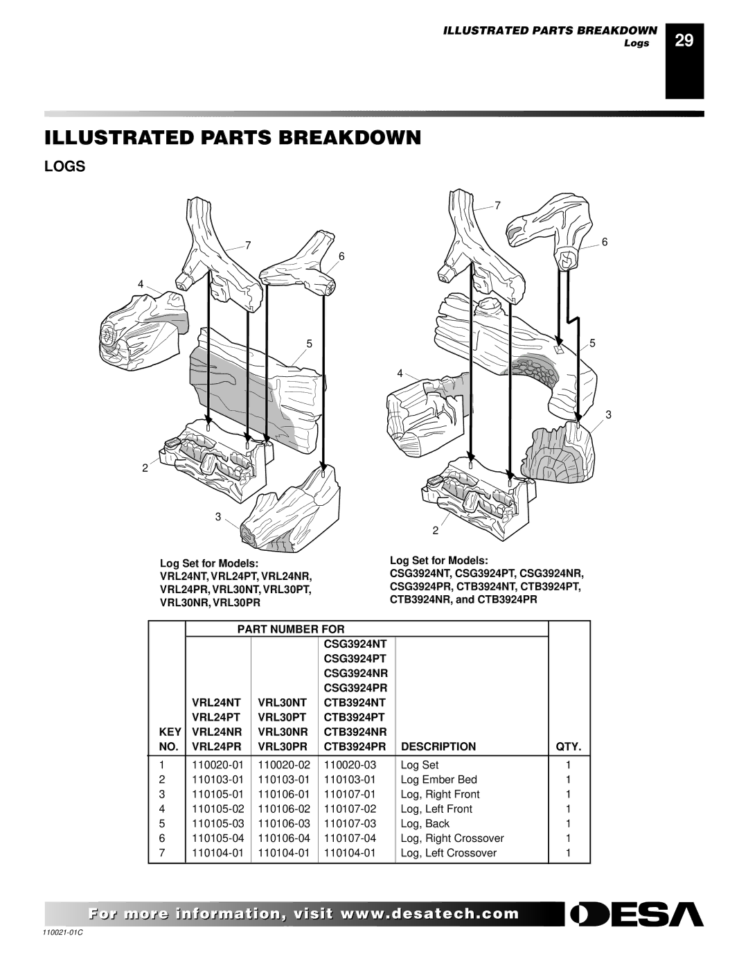 Desa CSG3924NR, RL24NR, CTB3924NT, CTB3924NR, VRL24PR, VRL30PR, CSG3924PT Illustrated Parts Breakdown, For more Visit www Com 