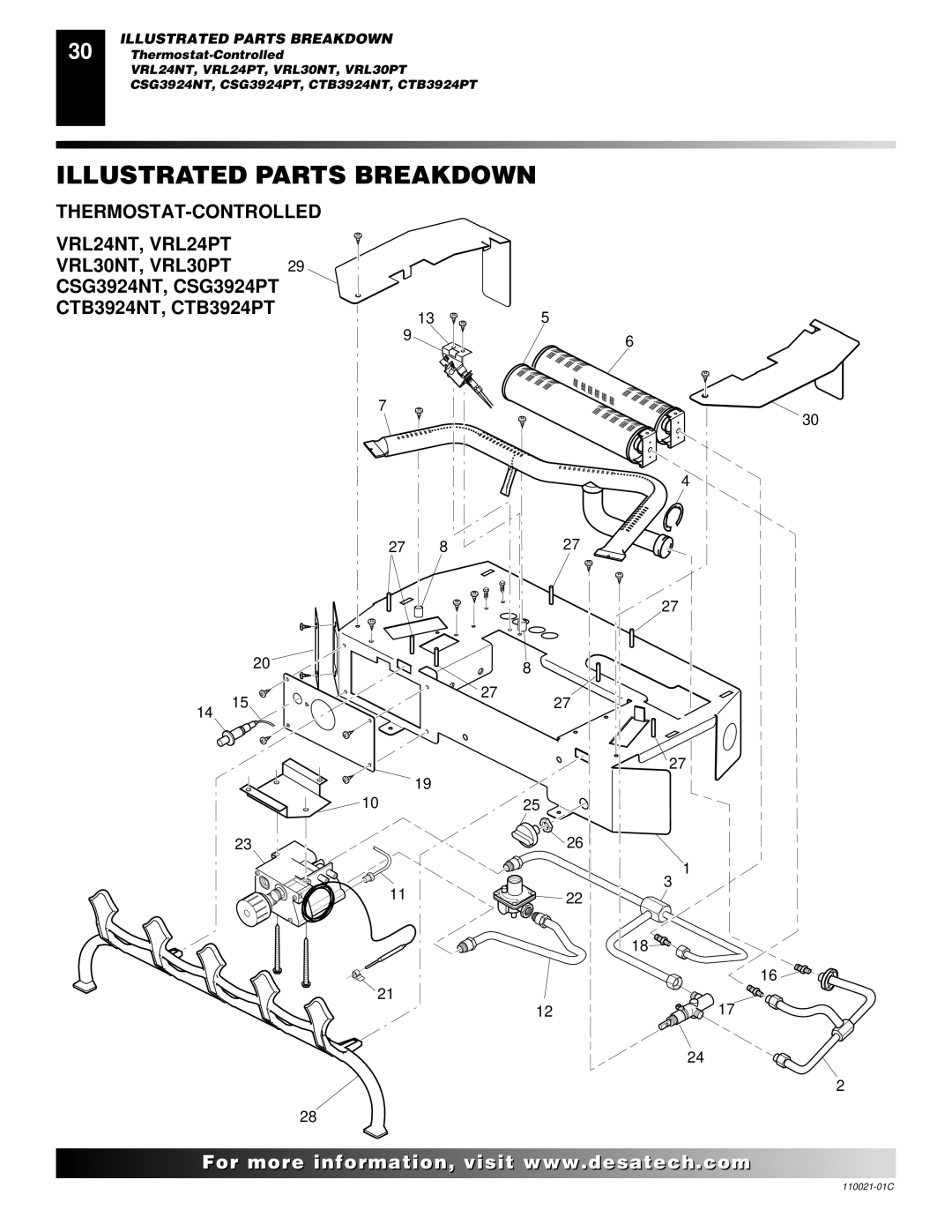 Desa CTB3924NR, RL24NR, CTB3924NT, CSG3924NR, VRL24PR, VRL30PR, VRL30NR THERMOSTAT-CONTROLLED VRL24NT, VRL24PT VRL30NT, VRL30PT 