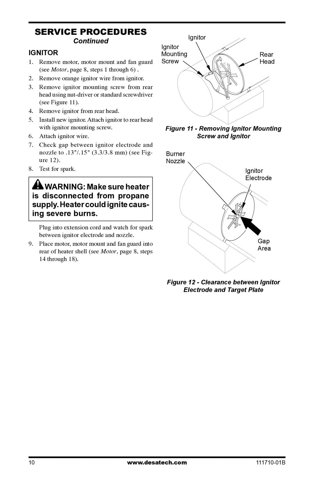 Desa RLP100 owner manual Removing Ignitor Mounting Screw and Ignitor 