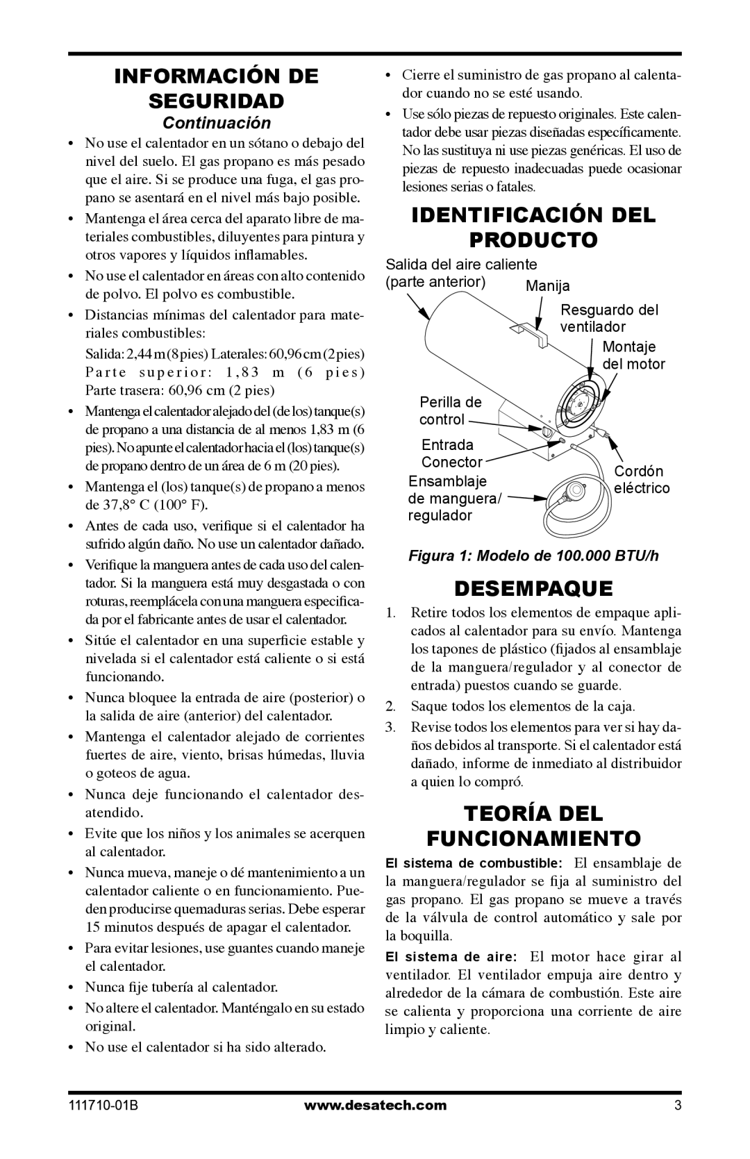 Desa RLP100 owner manual Identificación DEL, Producto, Desempaque, Teoría DEL Funcionamiento 