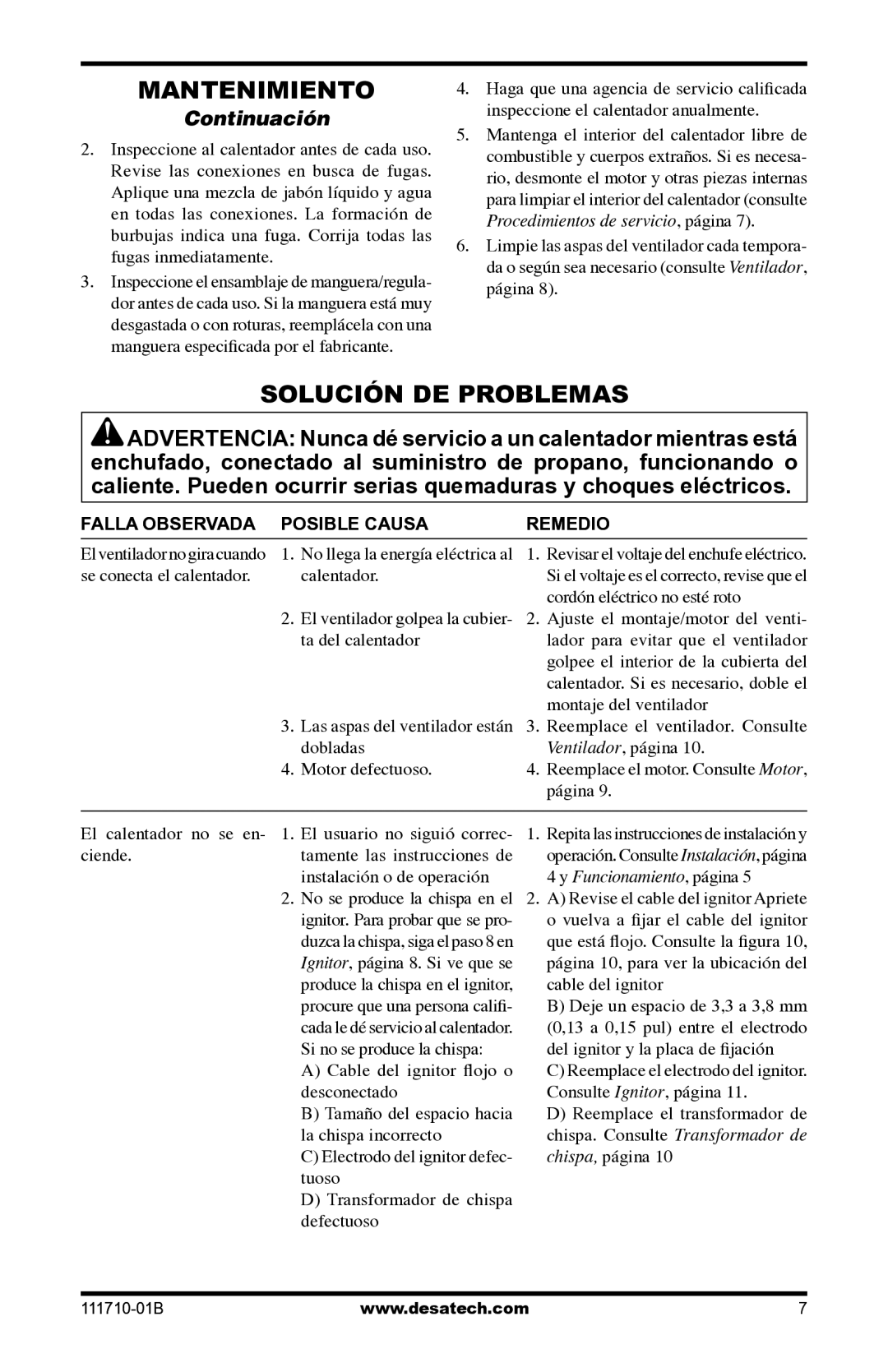 Desa RLP100 owner manual Solución DE Problemas 