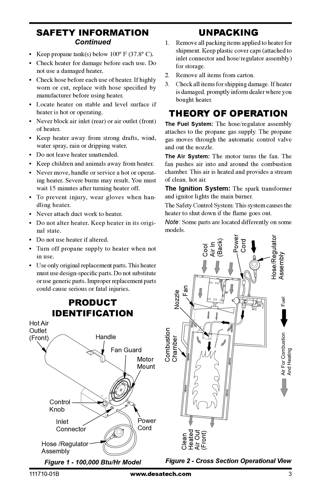 Desa RLP100 owner manual Product Identification, Unpacking 