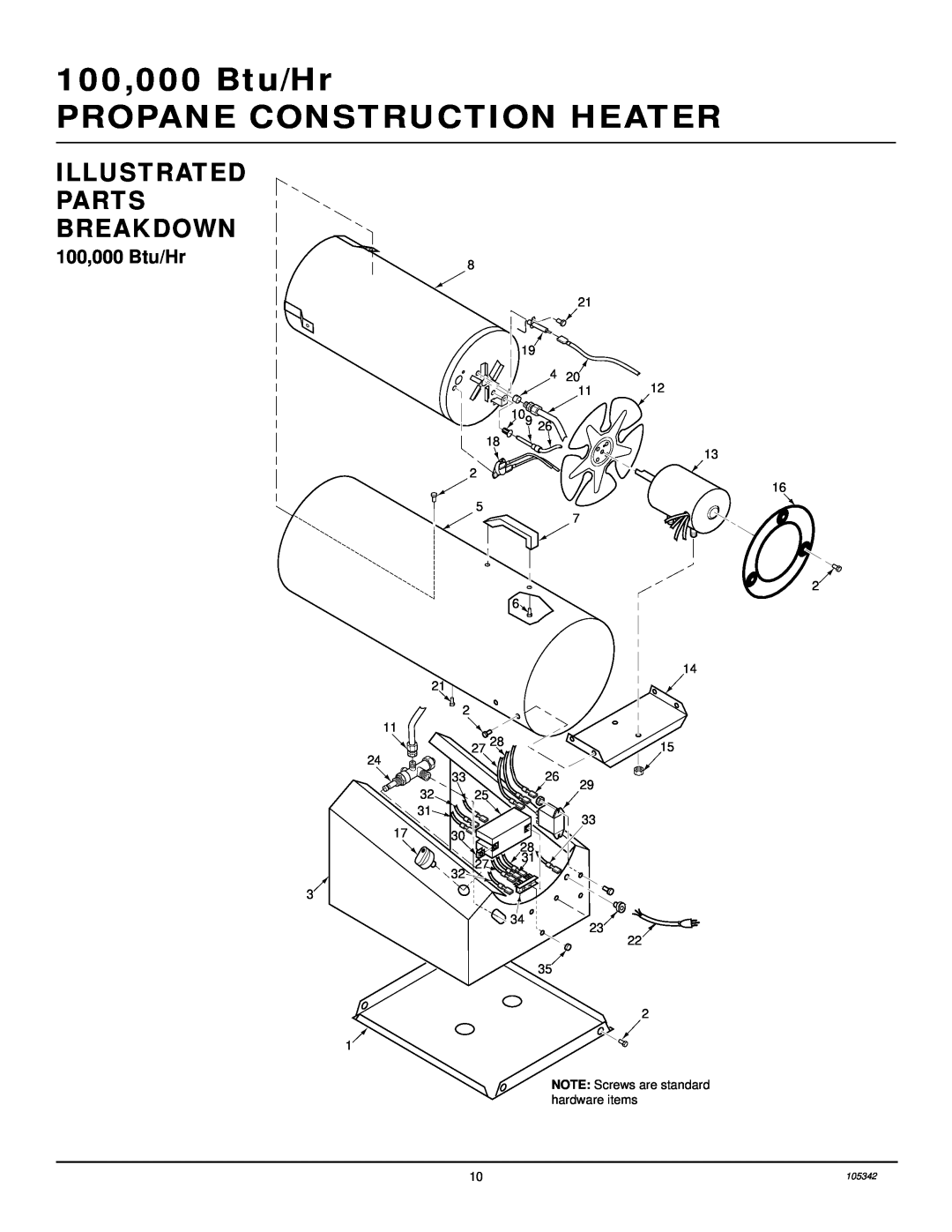 Desa RM100LP owner manual Illustrated Parts Breakdown, 100,000 Btu/Hr PROPANE CONSTRUCTION HEATER 