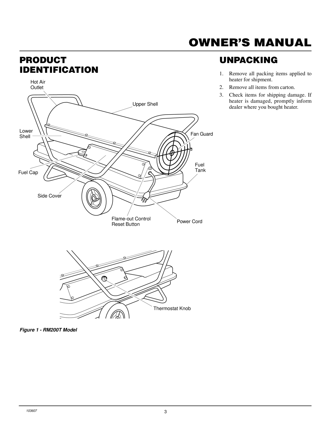 Desa RM200T owner manual Product Identification, Unpacking 