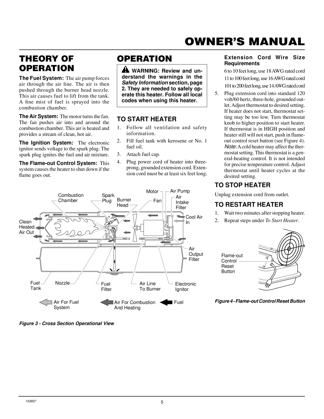 Desa RM200T owner manual Theory Operation, To Start Heater, To Stop Heater, To Restart Heater 