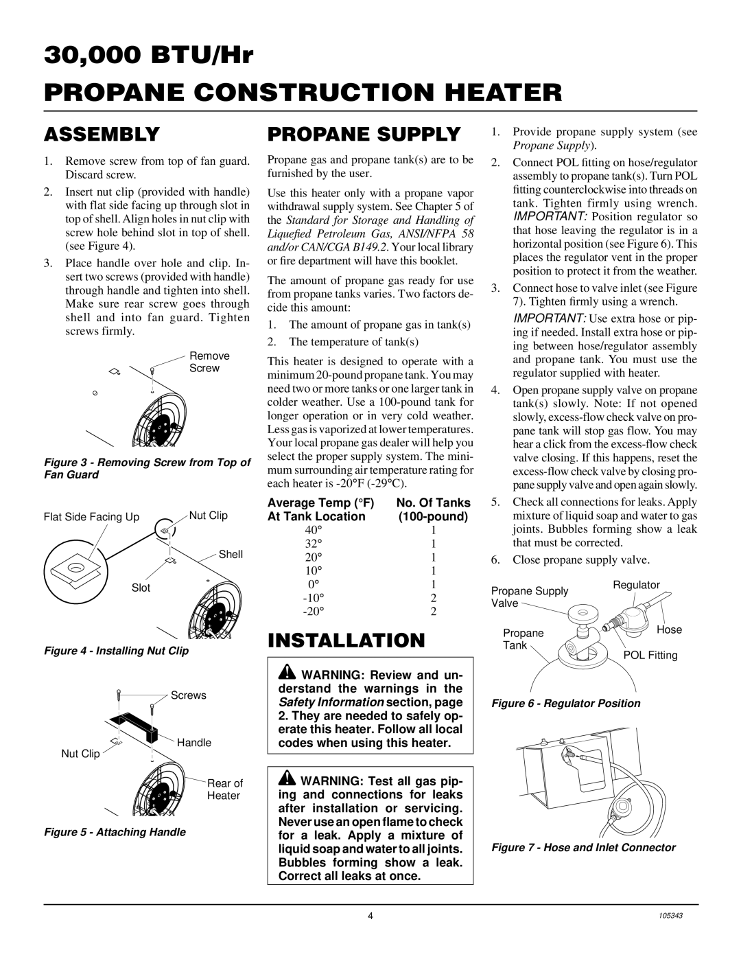 Desa RM30LP owner manual Assembly, Propane Supply, Installation 