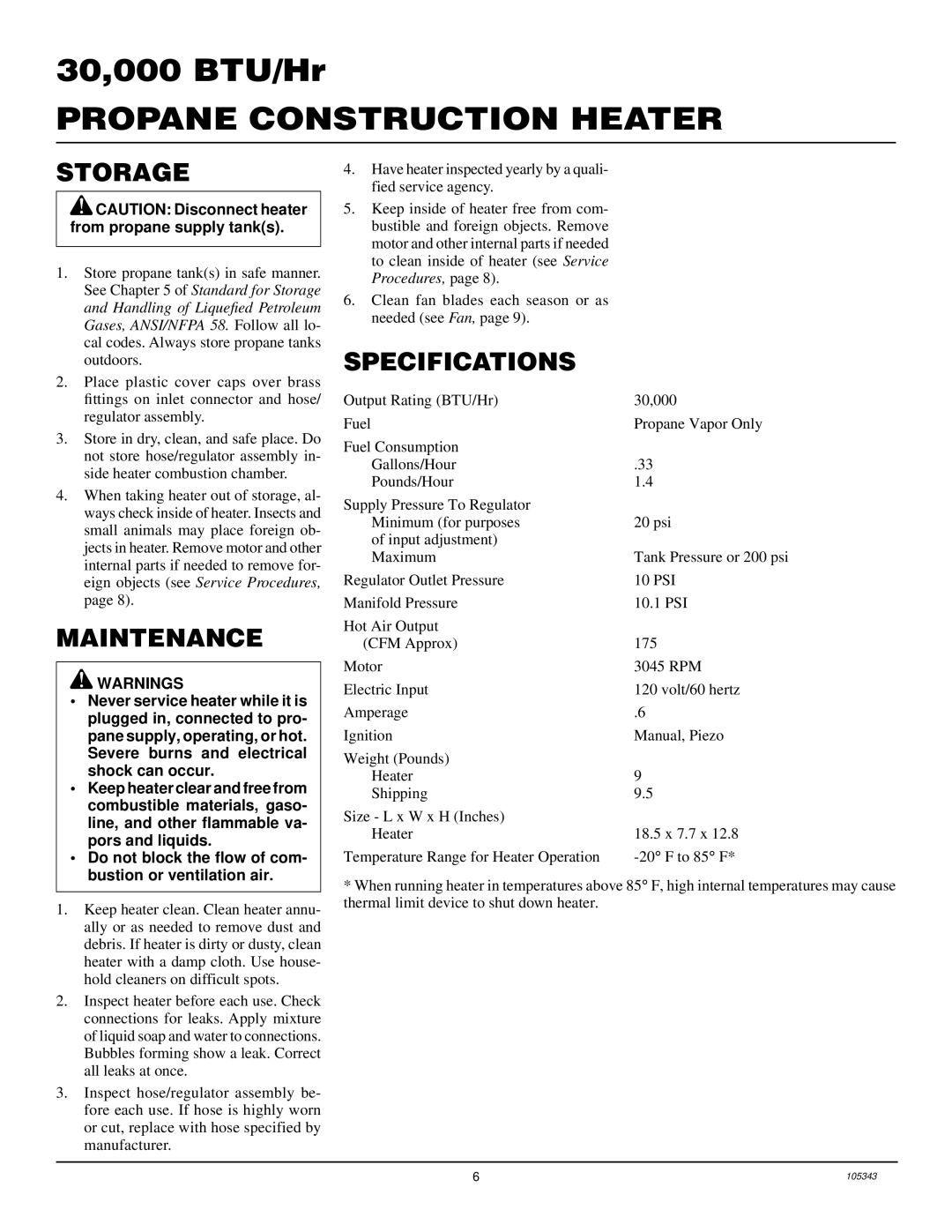 Desa RM30LP owner manual Storage, Maintenance, Specifications 