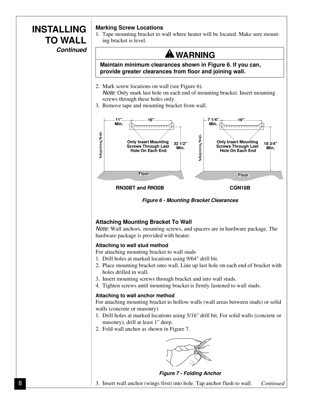 Desa RN30BT installation manual Marking Screw Locations, Attaching Mounting Bracket To Wall 