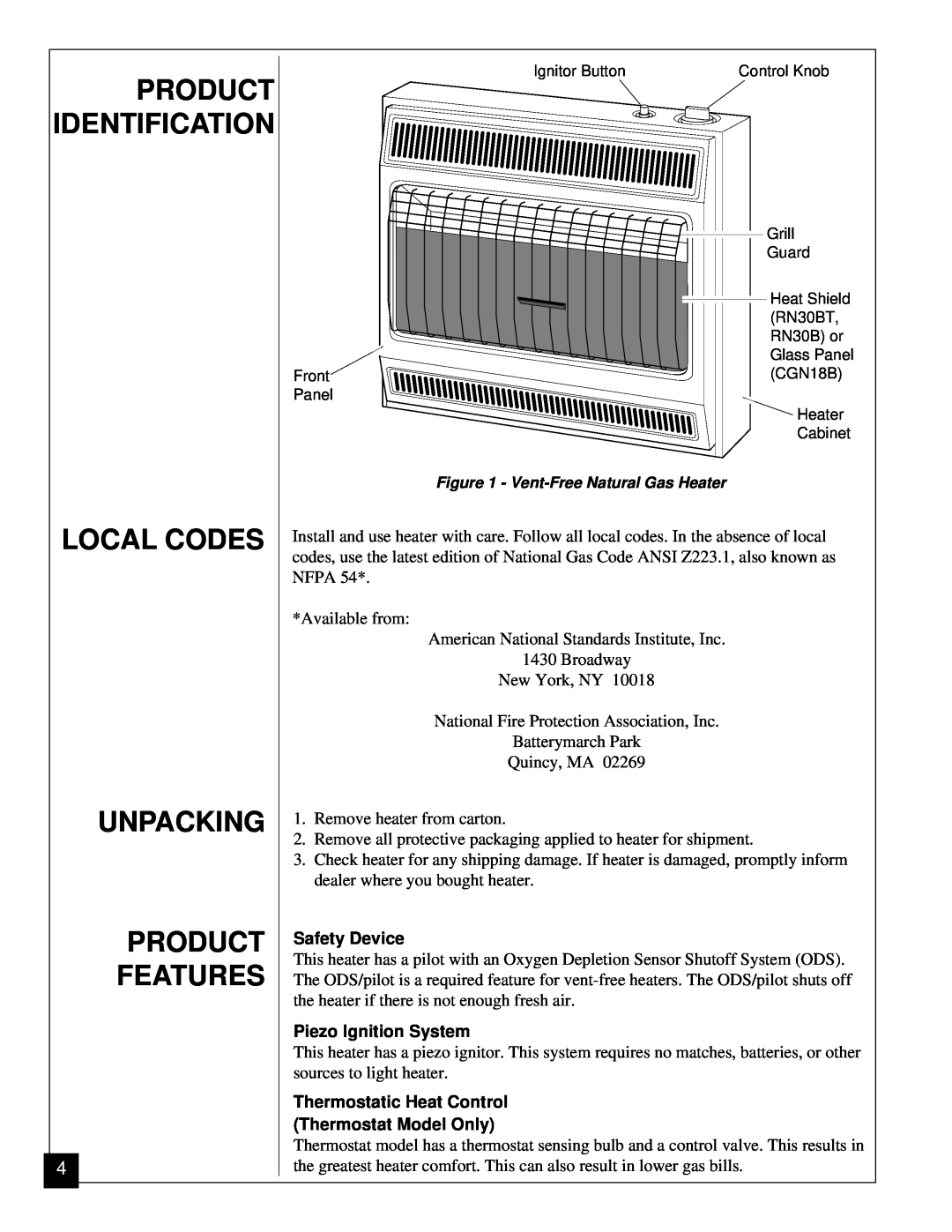 Desa RN30BT installation manual Local Codes Unpacking Product Features, Product Identification 
