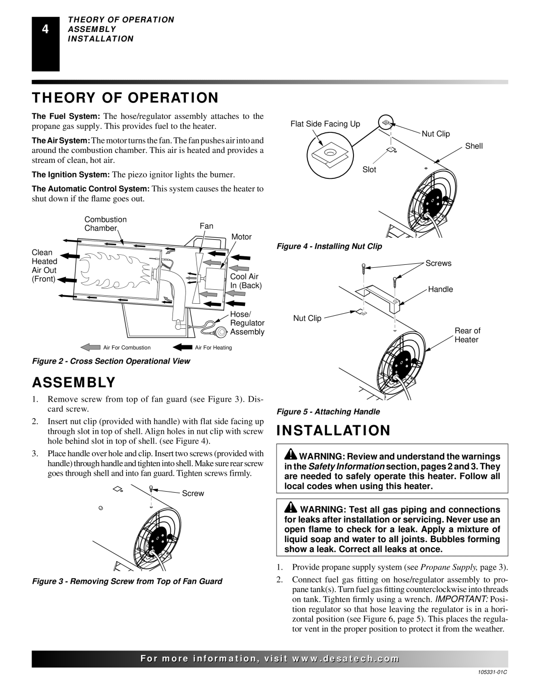 Desa ROPANE CONSTRUCTION HEATER owner manual Theory of Operation, Assembly, Installation 