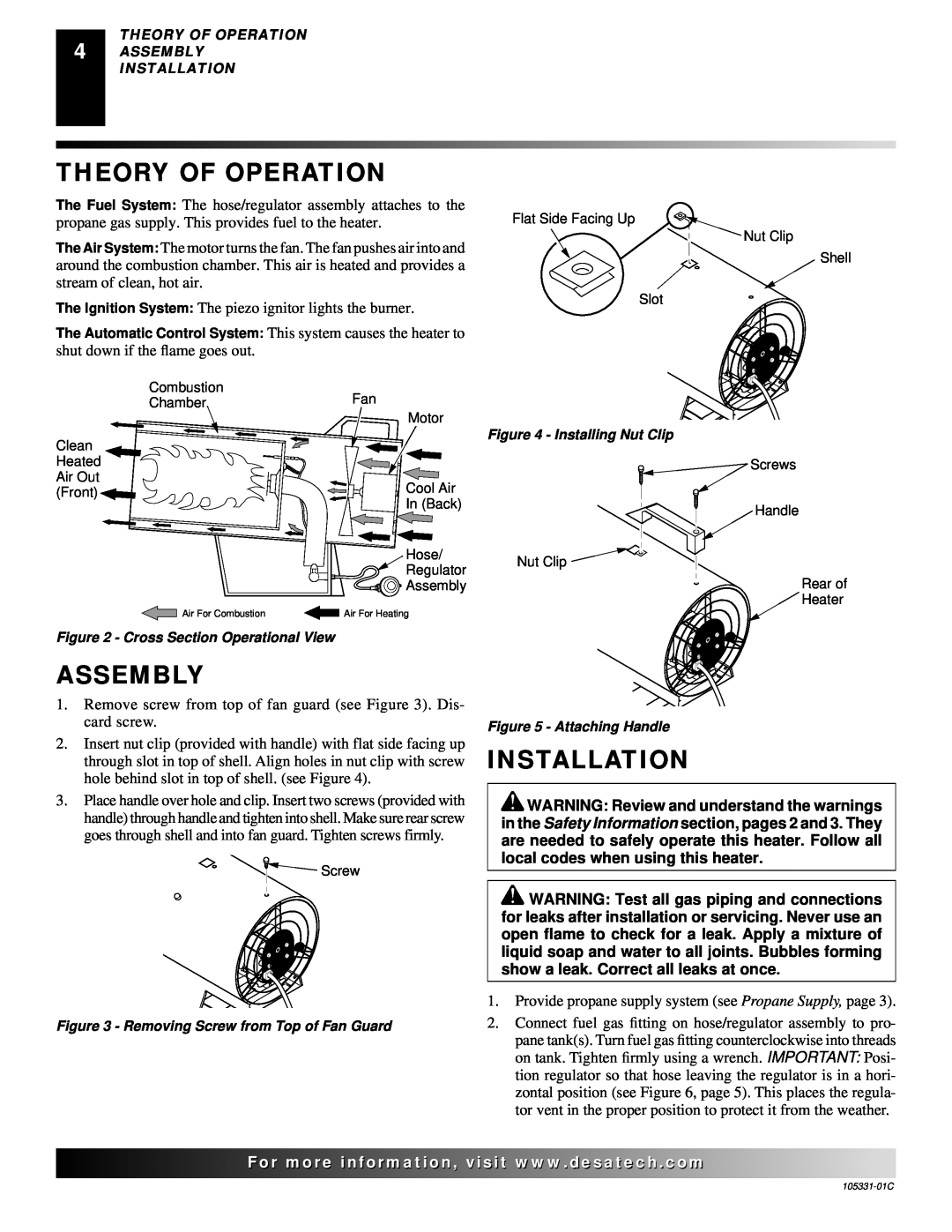 Desa ROPANE CONSTRUCTION HEATER Theory Of Operation Assembly Installation, Cross Section Operational View 