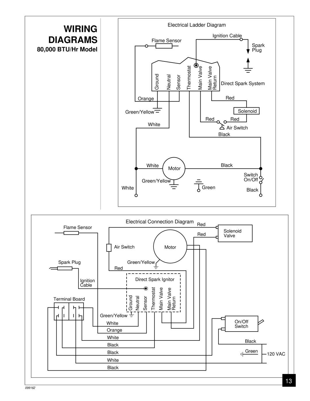 Desa ROPANE CONSTRUCTION HEATERS owner manual Wiring, Diagrams, 80,000 BTU/Hr Model 