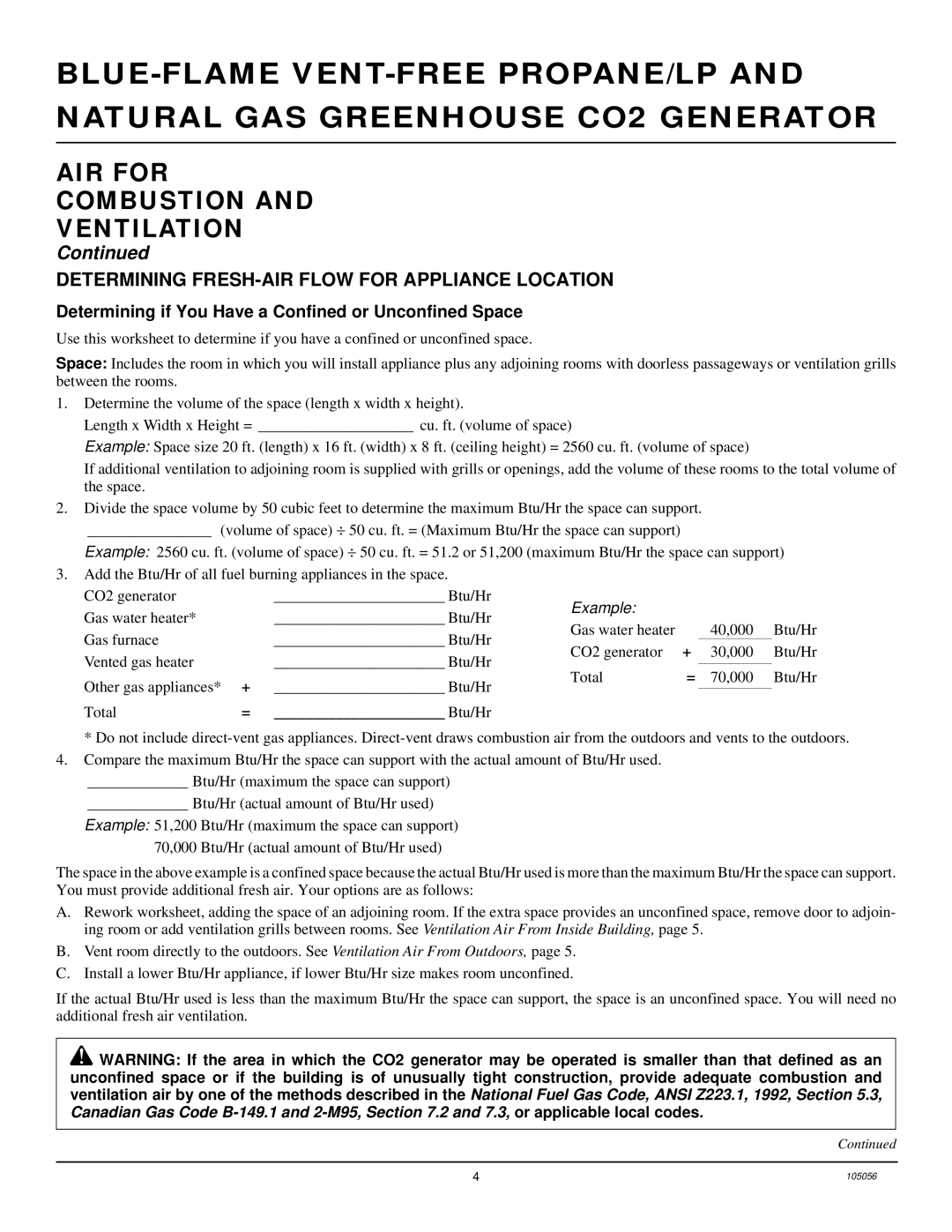 Desa RP30E-CAN, RN30E-CAN AIR for Combustion Ventilation, Determining FRESH-AIR Flow for Appliance Location 