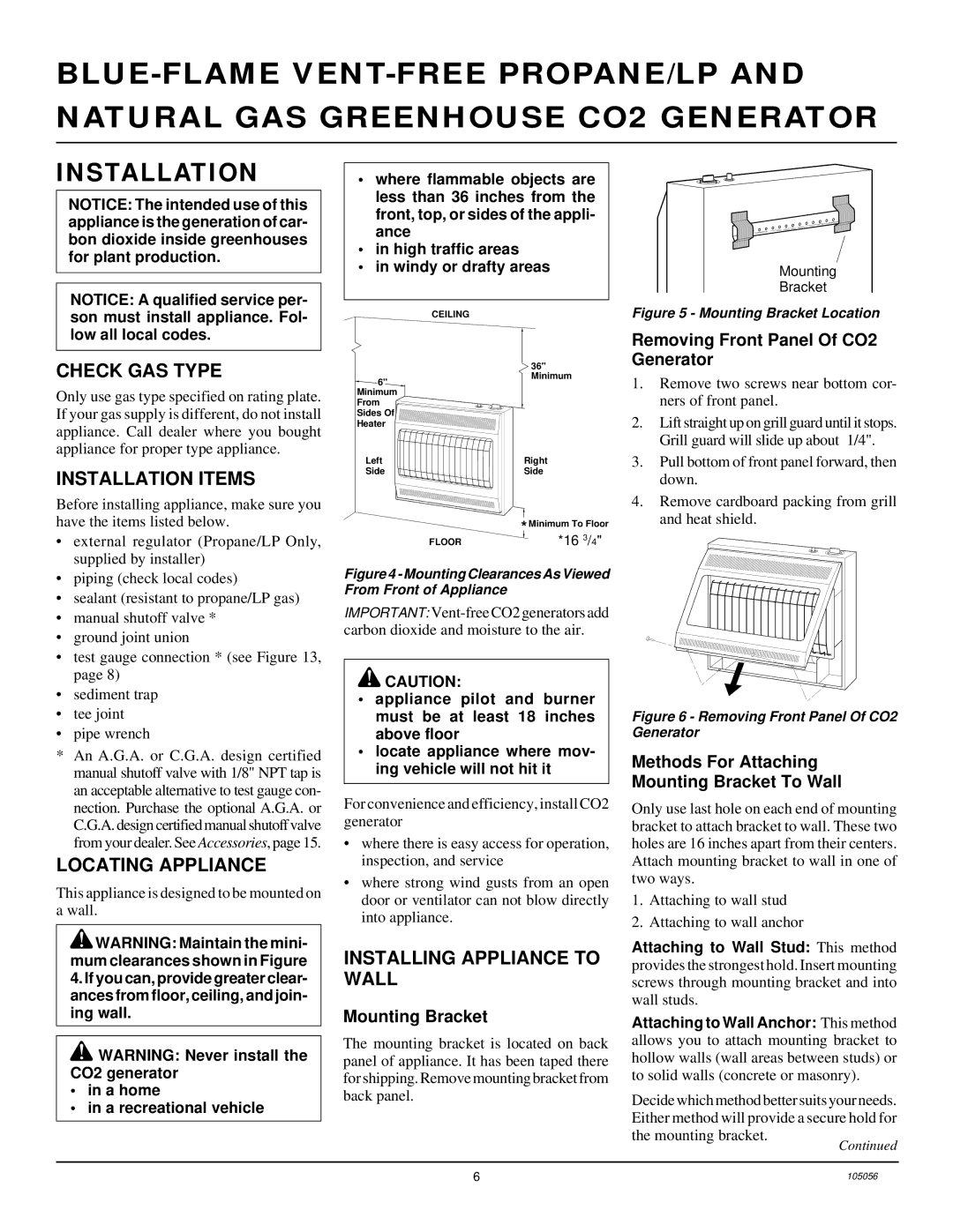 Desa RP30E-CAN, RN30E-CAN Check GAS Type, Installation Items, Locating Appliance, Installing Appliance to Wall 