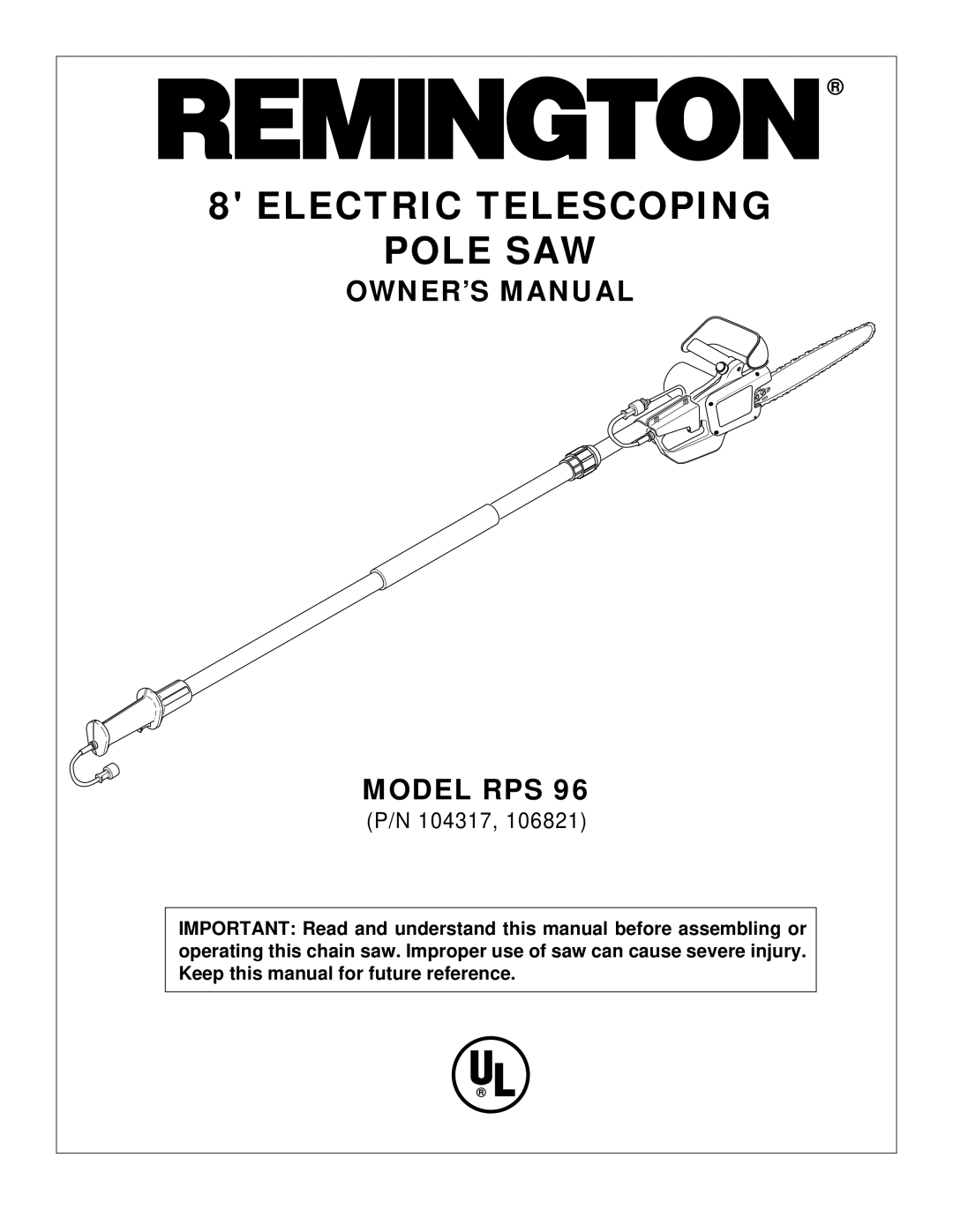 Desa RPS 96 owner manual Electric Telescoping Pole SAW 