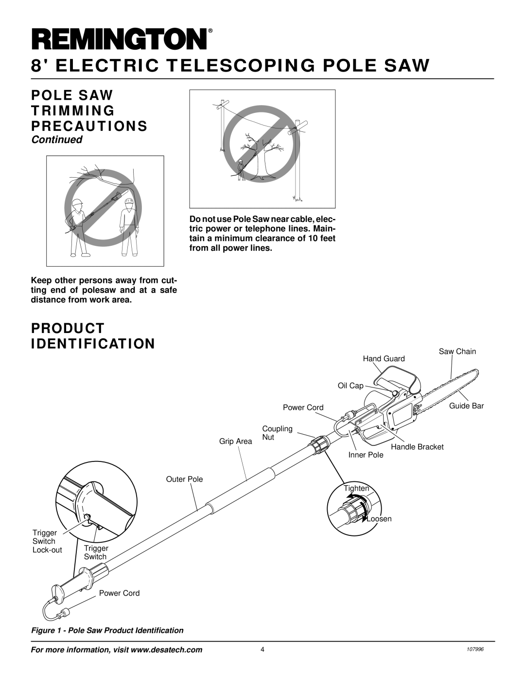 Desa RPS 96 owner manual Pole Saw Product Identification 