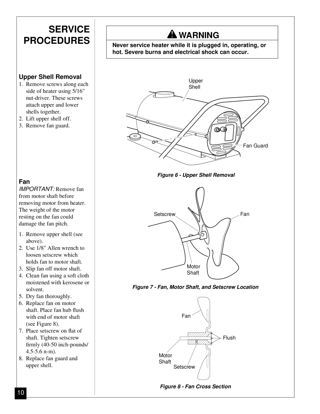 Desa RV125EDI owner manual Service Procedures, Upper Shell Removal, Fan 