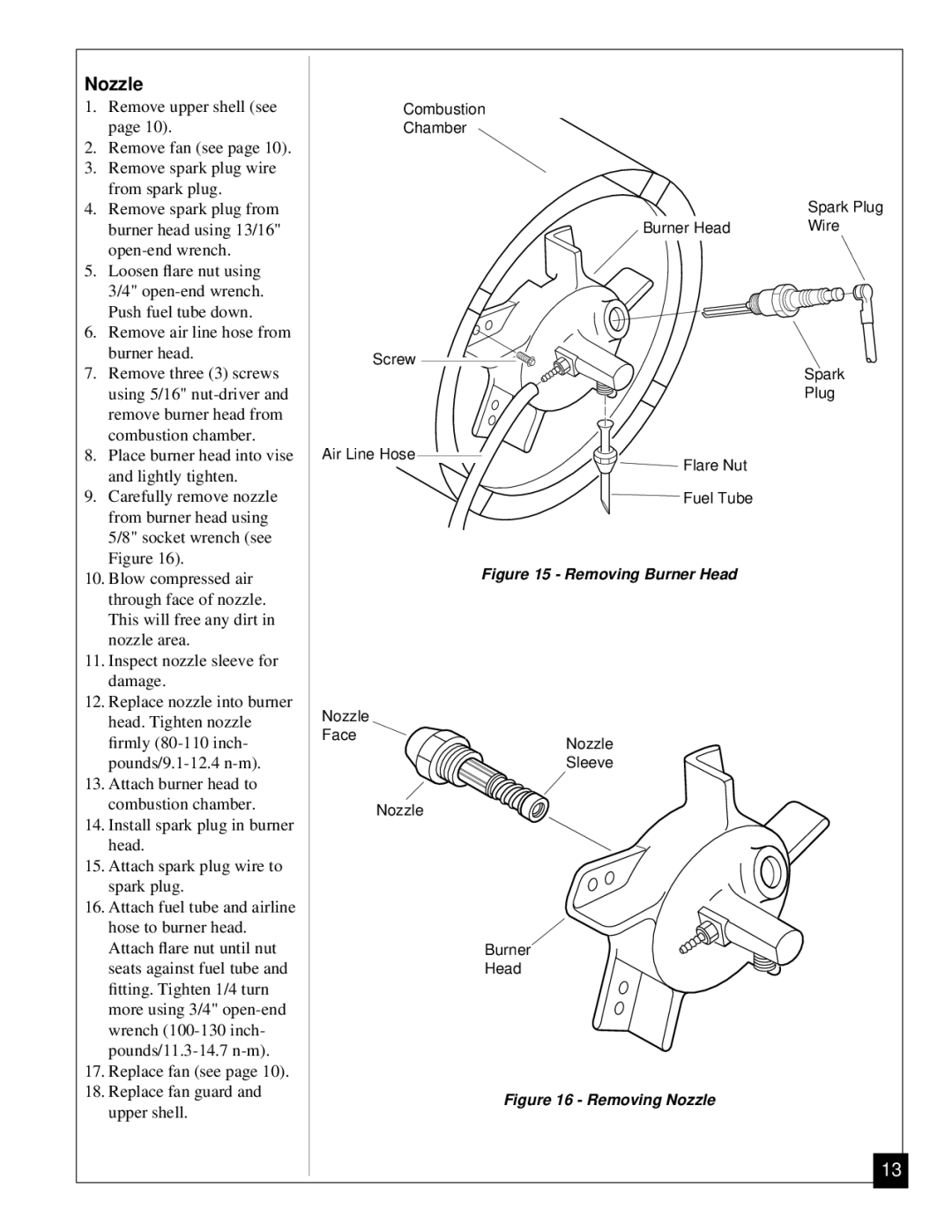 Desa RV125EDI owner manual Nozzle, Removing Burner Head 