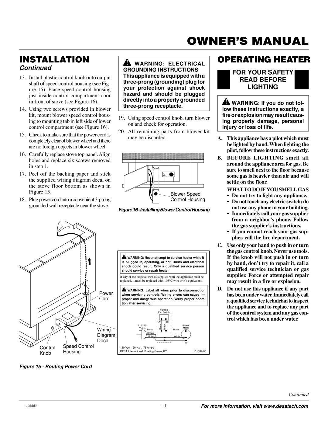 Desa S26NT installation manual Operating Heater, For Your Safety Read Before Lighting 